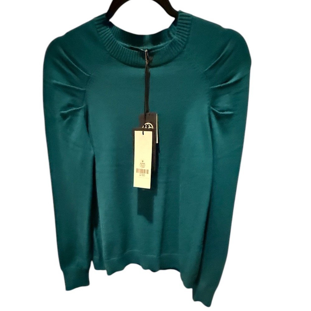 NWT Carlisle Green Cotton/Cashmere pleat shoulder sweater Size Medium - Picture 2 of 11
